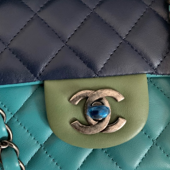 SOLD-CHANEL Blue Navy Green Lambskin Mini Bag - Picture 5 of 7